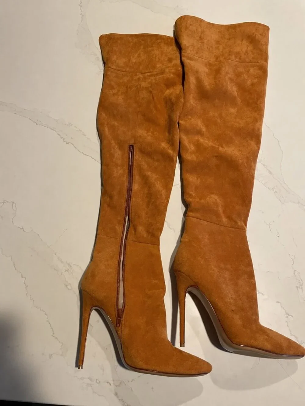 9 Thigh-High Stiletto Boots Camel Brown Sexy Glam over knee boots, new no box.